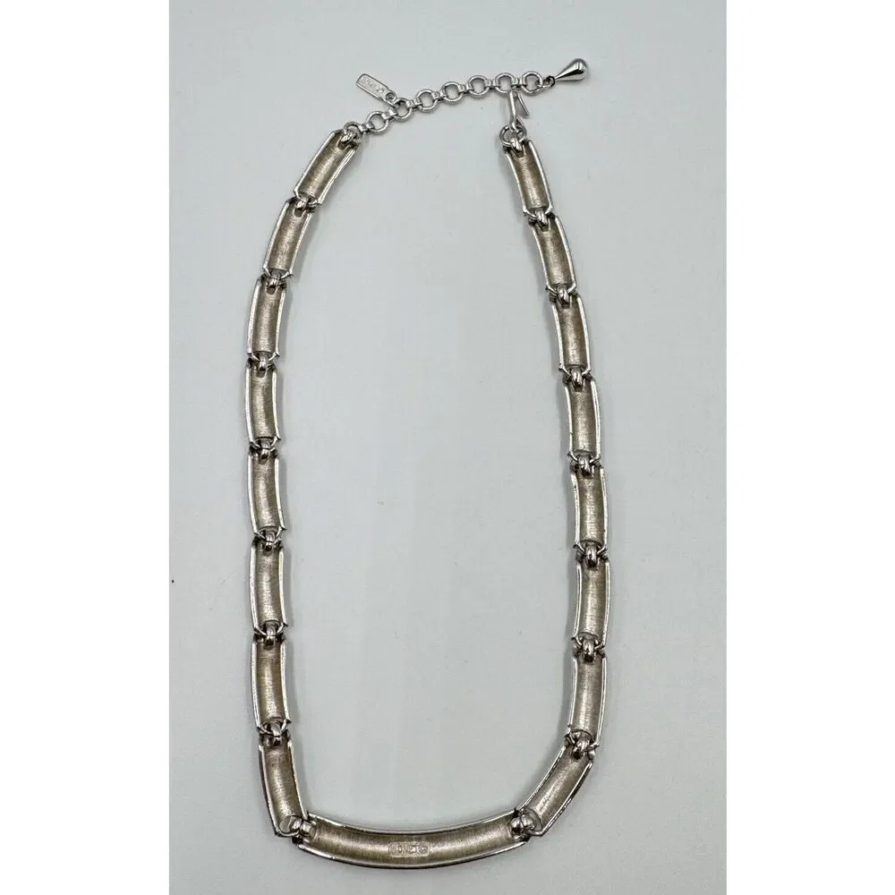 Monet Signed Silver Tone Brushed Polished Vintage Choker Necklace Estate Jewelry